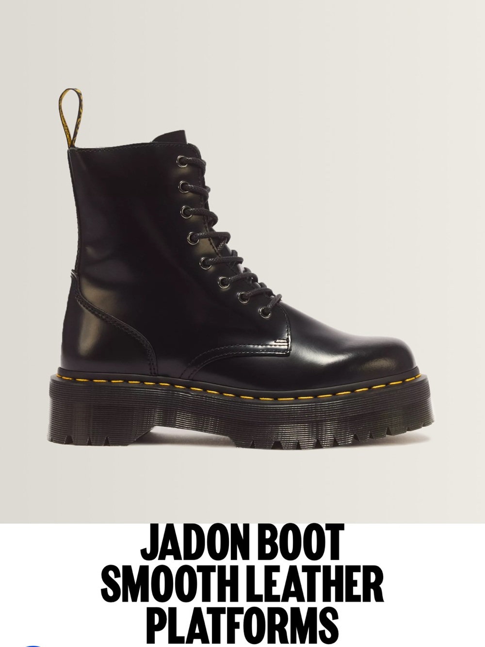 Dr. Martens Black Leather Platform Lace-Up Boot with Yellow Stitching